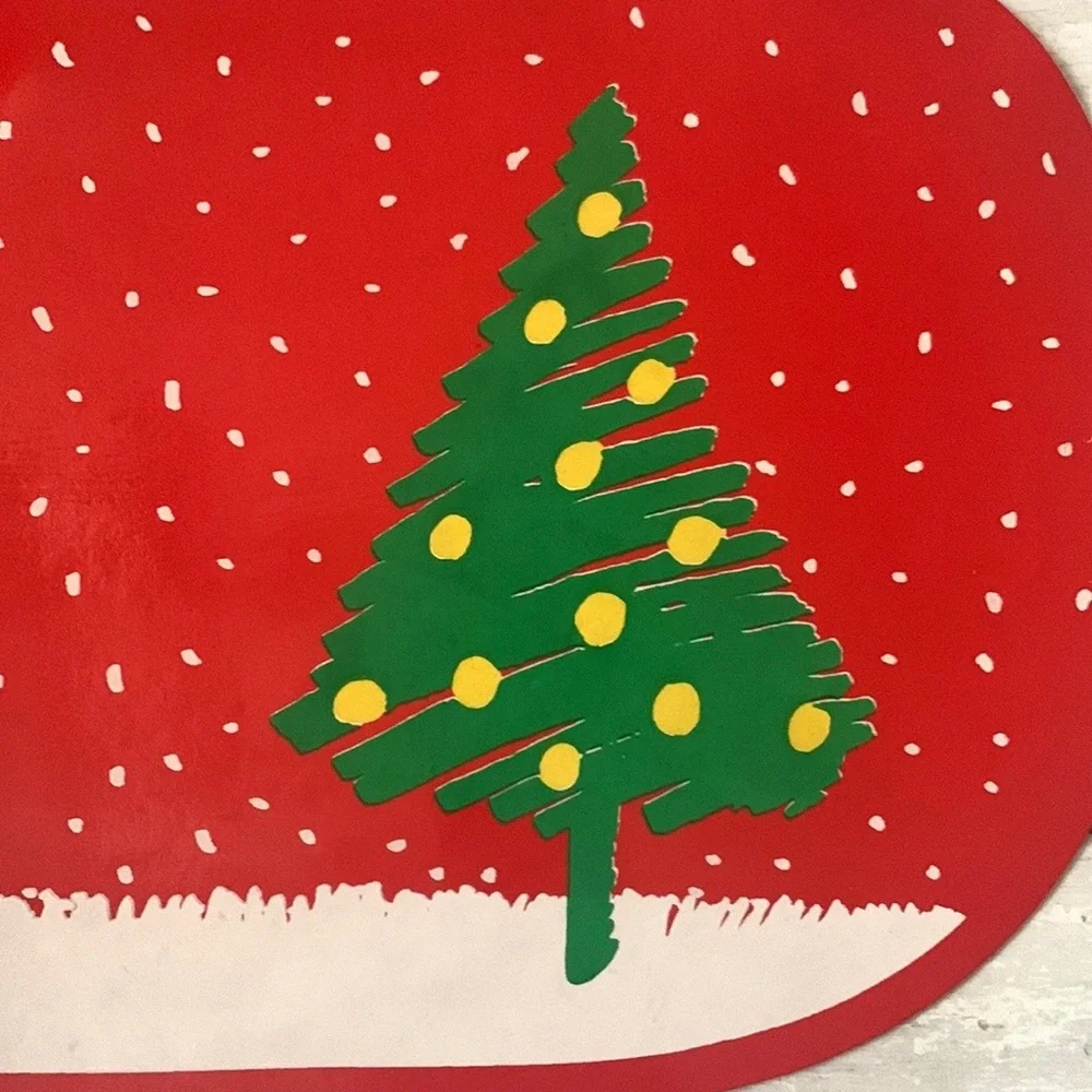 Vinyl Christmas Placemat Place Setting Table Decor Red Holiday Tree 17in x 11in